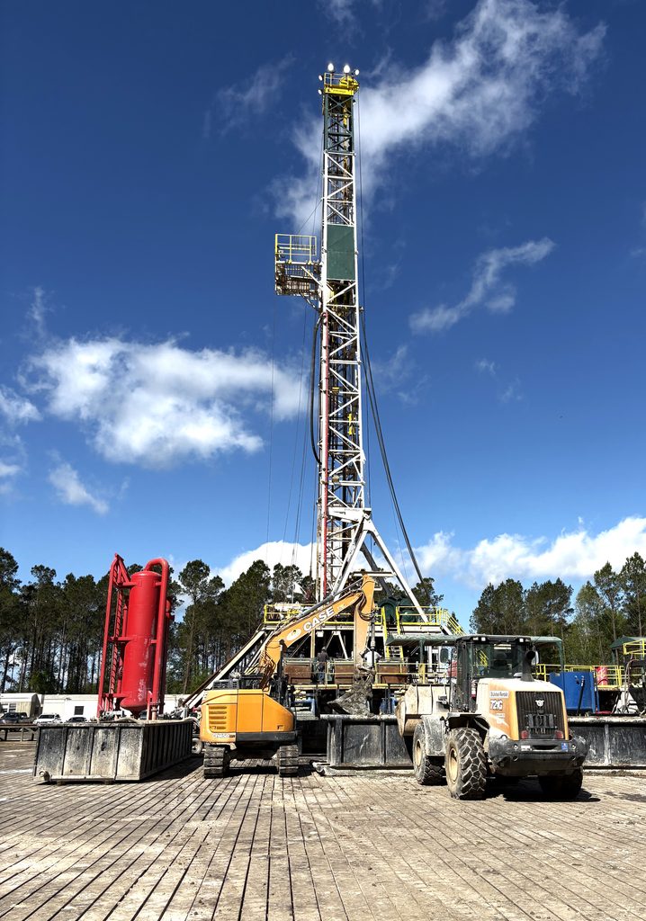 Drilling rig at a well site in South Louisiana